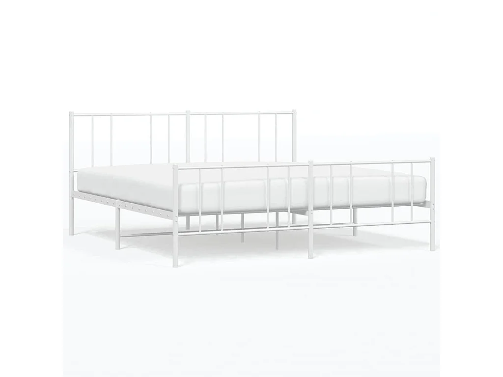 Lit double | Lit adulte | Cadre de lit métal et pied de lit blanc 193x203 cm