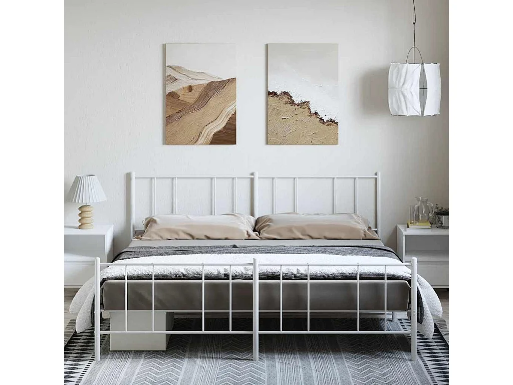 Lit double | Lit adulte | Cadre de lit métal et pied de lit blanc 193x203 cm