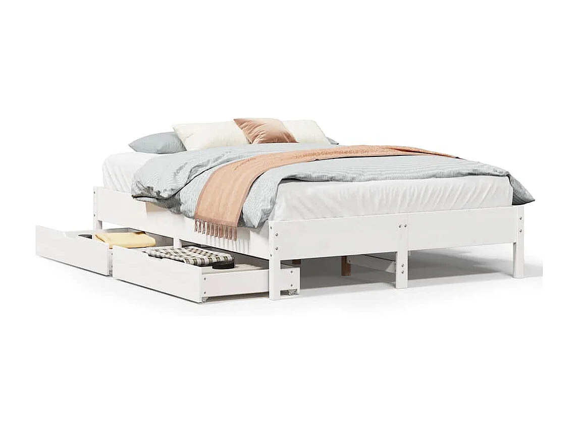 Lit double | Lit adulte | Cadre de lit blanc 150x200 cm bois de pin massif