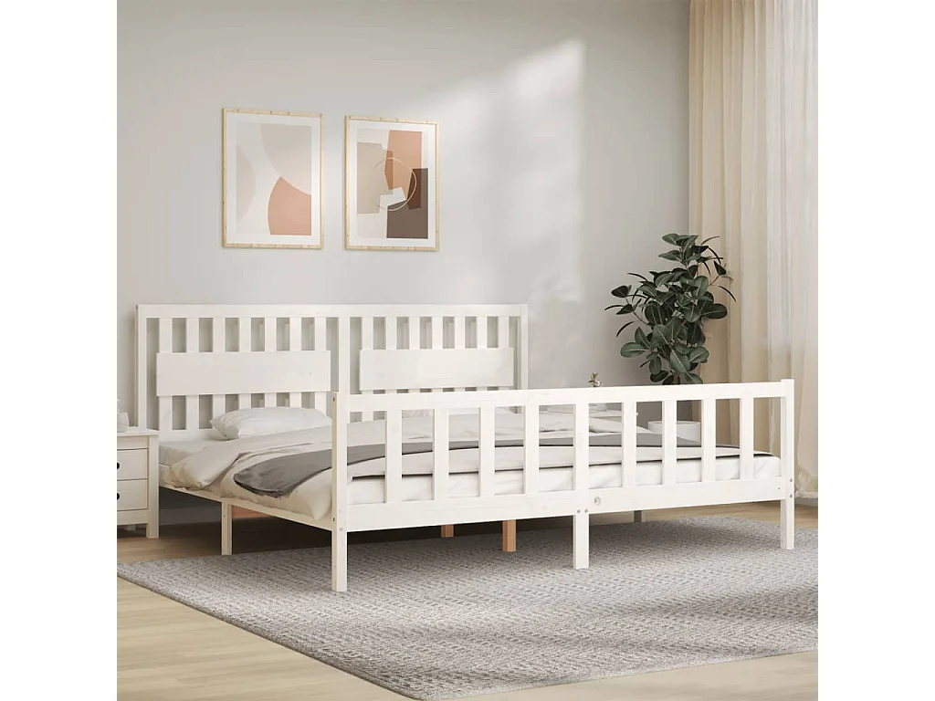 Lit double | Lit adulte | Cadre de lit blanc 200x200 cm bois massif de pin