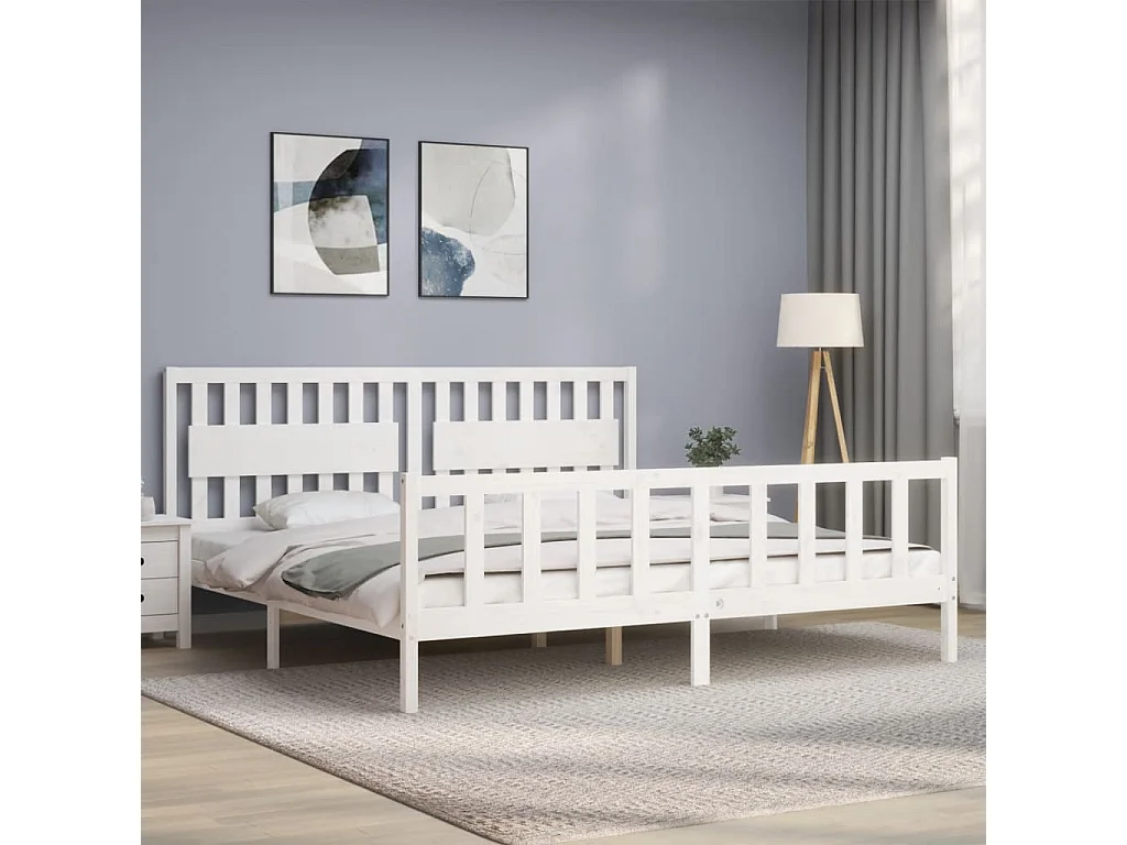 Lit double | Lit adulte | Cadre de lit blanc 200x200 cm bois massif de pin