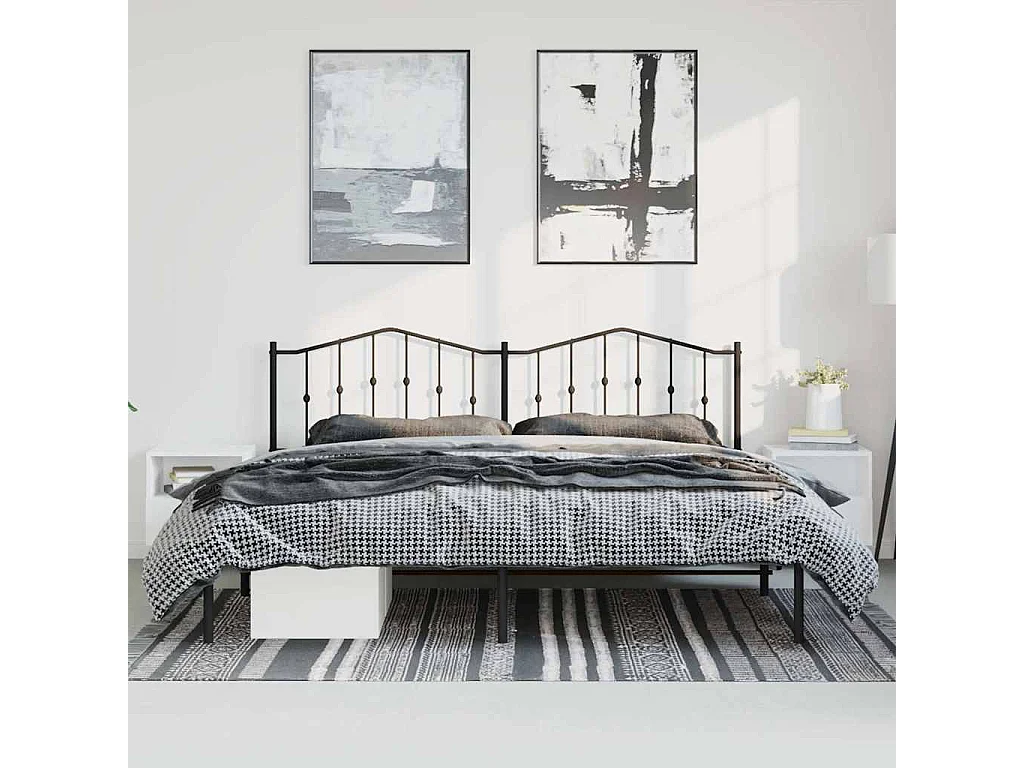 Lit double | Lit adulte | Cadre de lit métal avec tête de lit noir 193x203cm