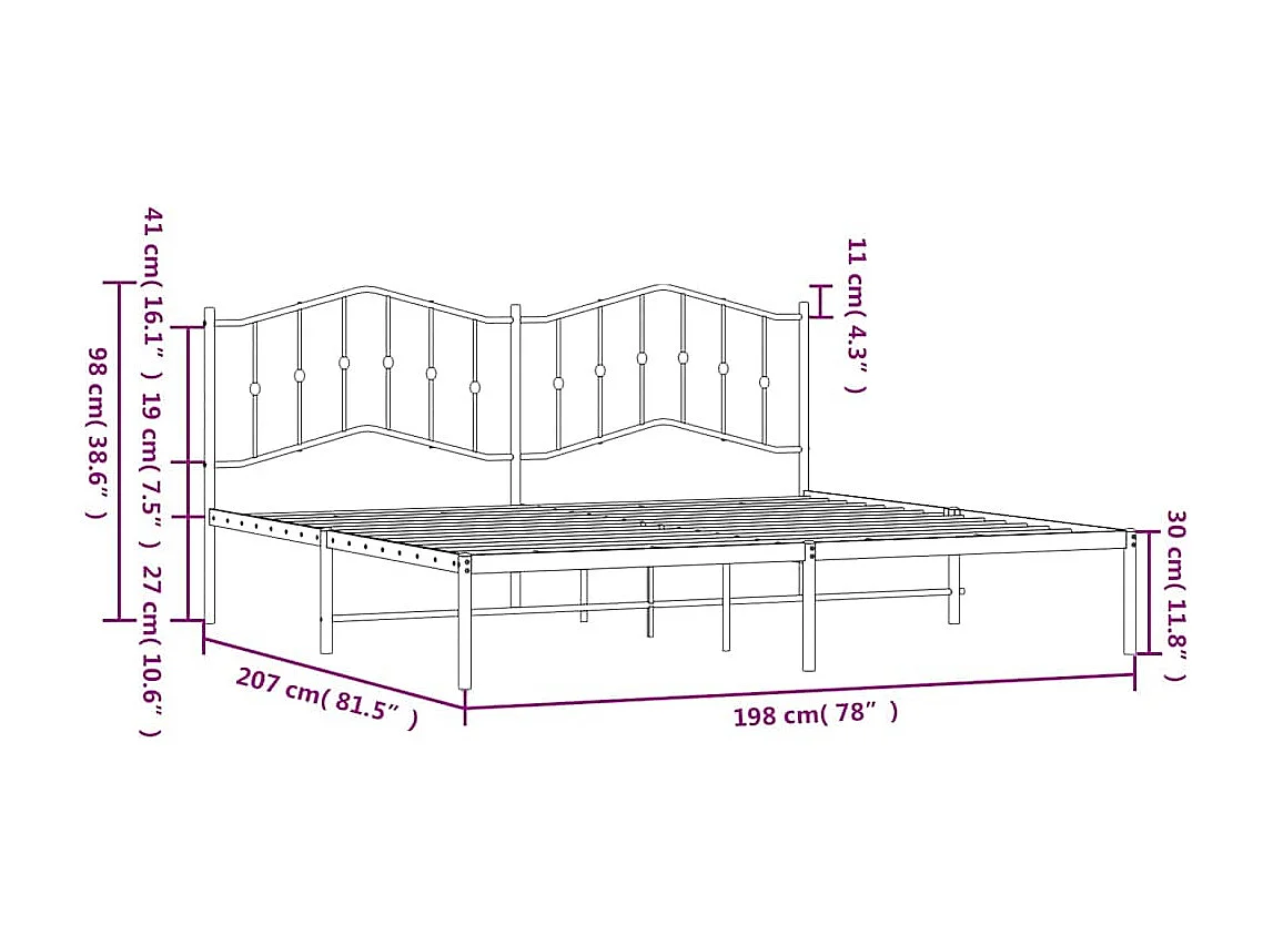 Lit double | Lit adulte | Cadre de lit métal avec tête de lit noir 193x203cm