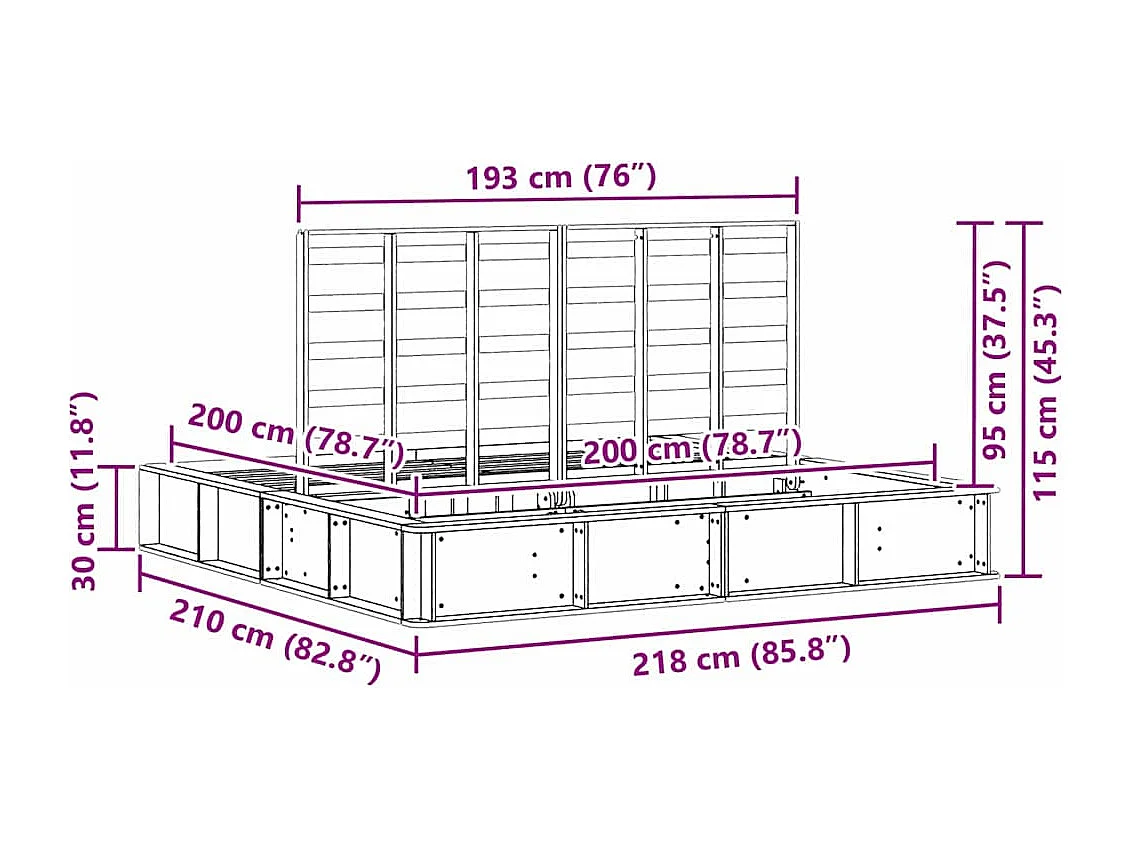 Lit double | Lit adulte | Cadre de lit avec stockage Marron 200x200 cm Bois de pin