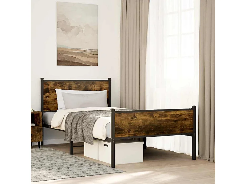 Letto per adulti | Letto singolo | Giroletto senza Materaso in Metallo Rovere Fumo 107x203 cm