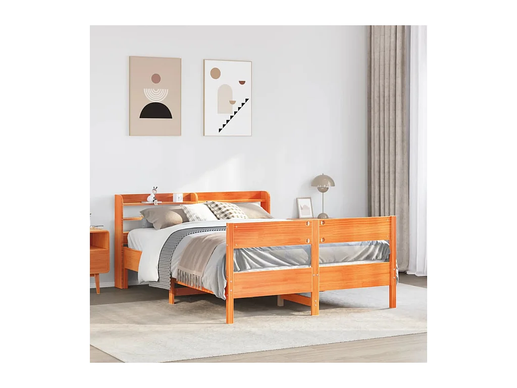 Letto per adulti | Letto matrimoniale | Giroletto senza Materasso Marrone Cera 140x200cm Massello Pino