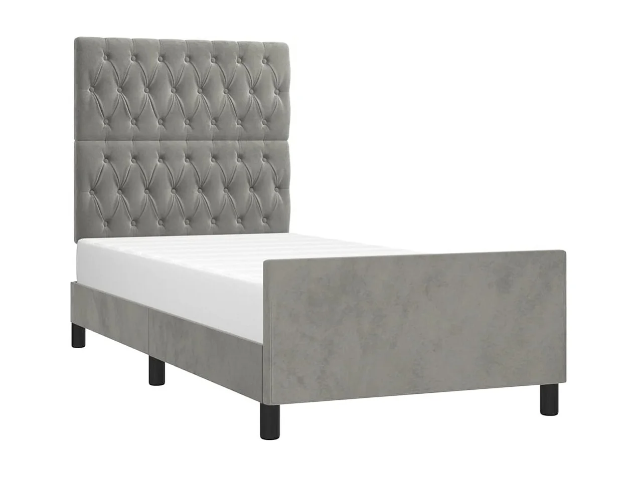 Lit simple | Lit adulte, enfant | Cadre de lit gris clair 90x190 cm velours