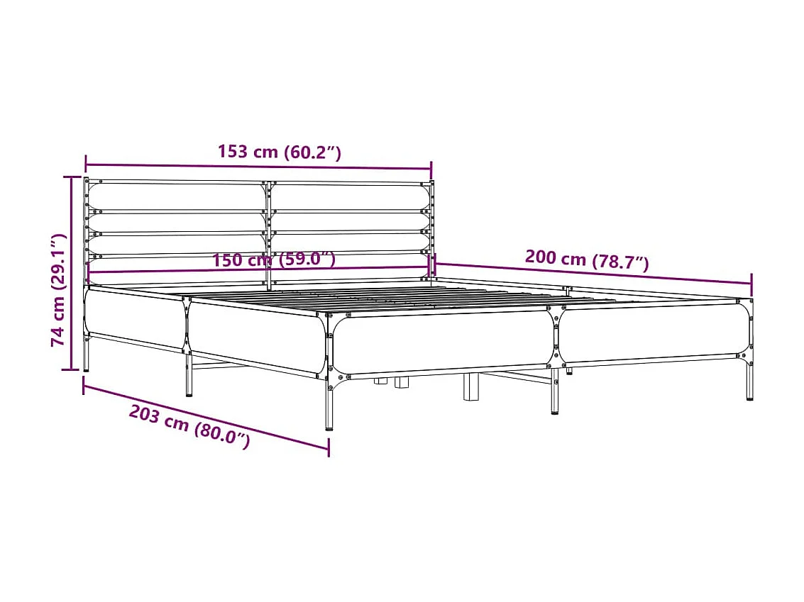 Lit double | Lit adulte | Cadre de lit sonoma gris 150x200 cm