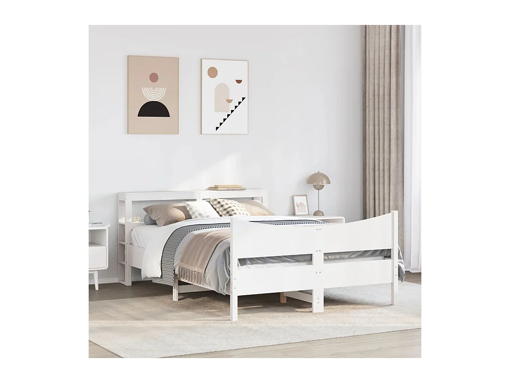 Letto per adulti | Letto matrimoniale | Giroletto con Testiera Bianco 140x190 cm in Legno Massello Pino