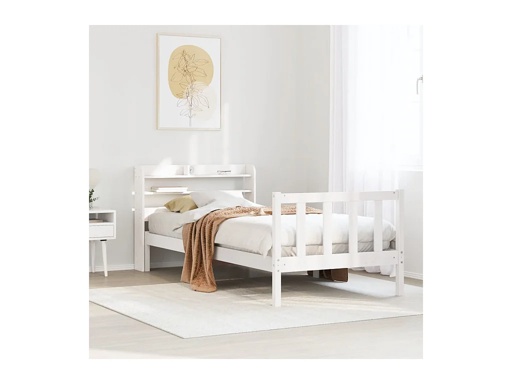Letto per adulti | Letto singolo | Giroletto senza Materasso Bianco 100x200 cm Legno Massello Pino