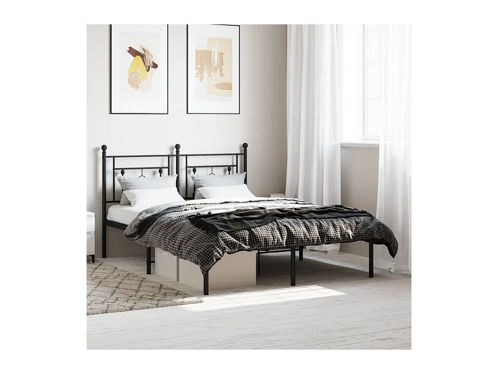 Lit double | Lit adulte | Cadre de lit métal avec tête de lit noir 140x190cm