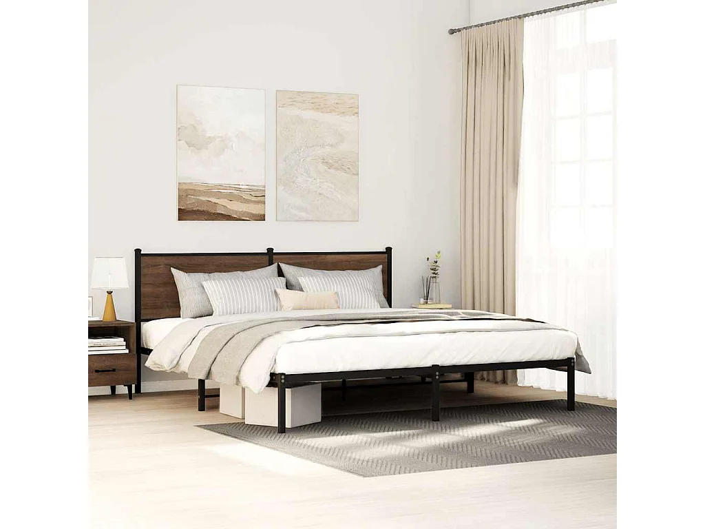 Lit double | Lit adulte | Cadre de lit en métal chêne marron 193x203 cm