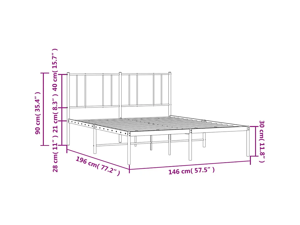 Lit double | Lit adulte | Cadre de lit métal avec tête de lit noir 140x190cm