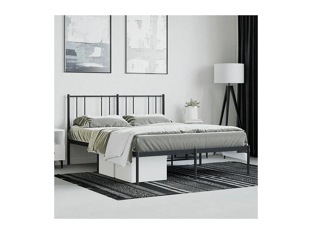 Lit double | Lit adulte | Cadre de lit métal avec tête de lit noir 140x190cm