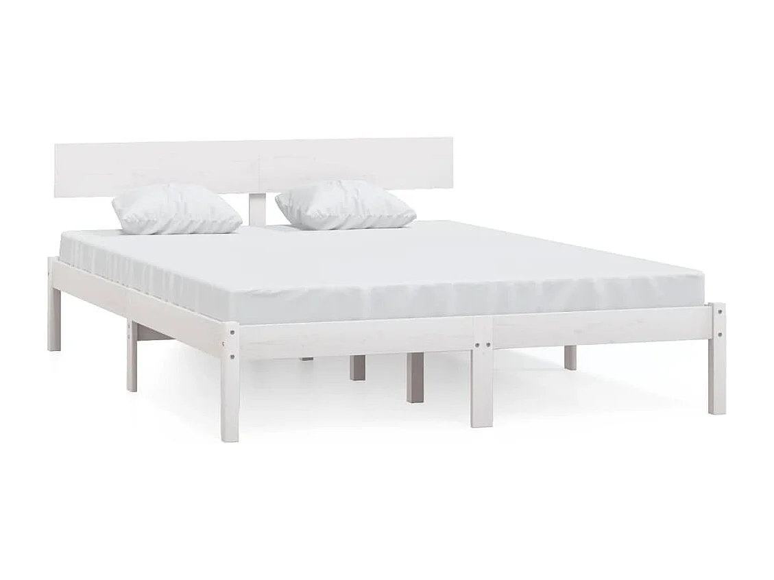 Lit double | Lit adulte | Cadre de lit blanc bois massif 140x190 cm