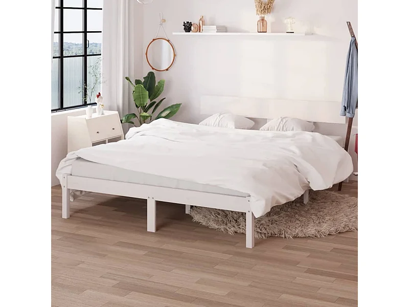 Lit double | Lit adulte | Cadre de lit blanc bois massif 140x190 cm