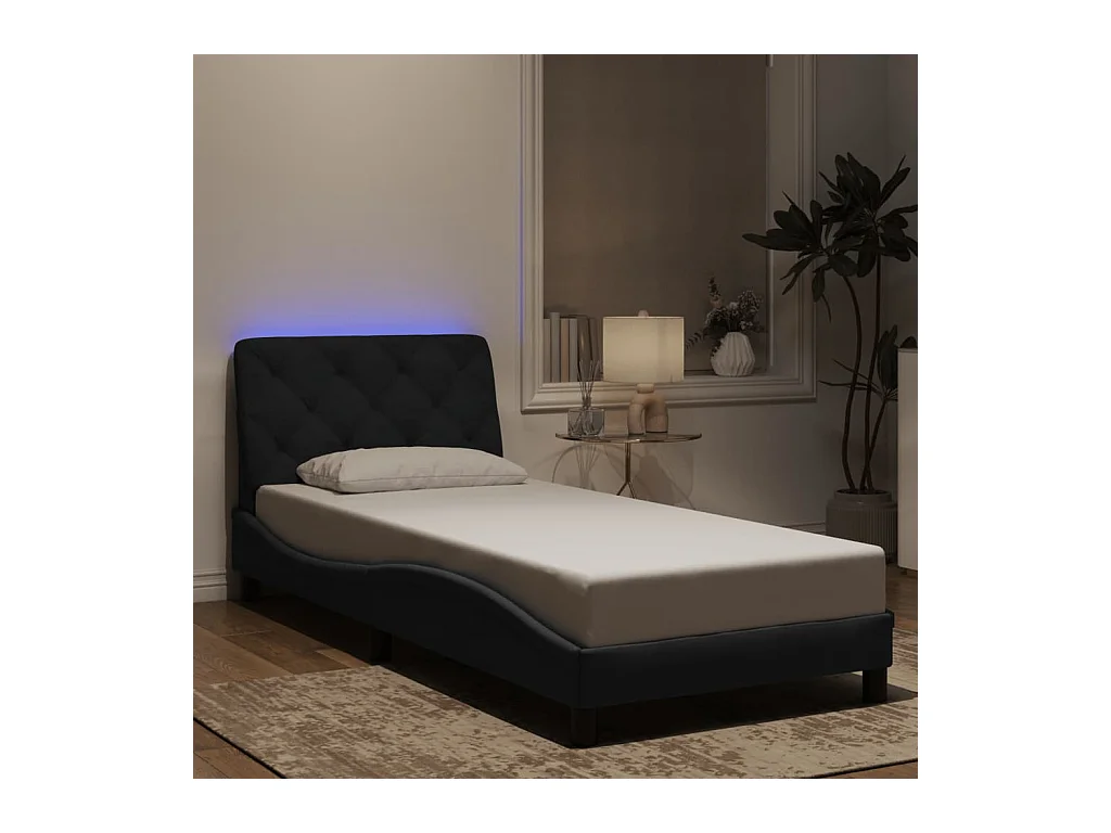 Lit simple | Lit adulte, enfant | Cadre de lit avec LED noir 90x190 cm velours