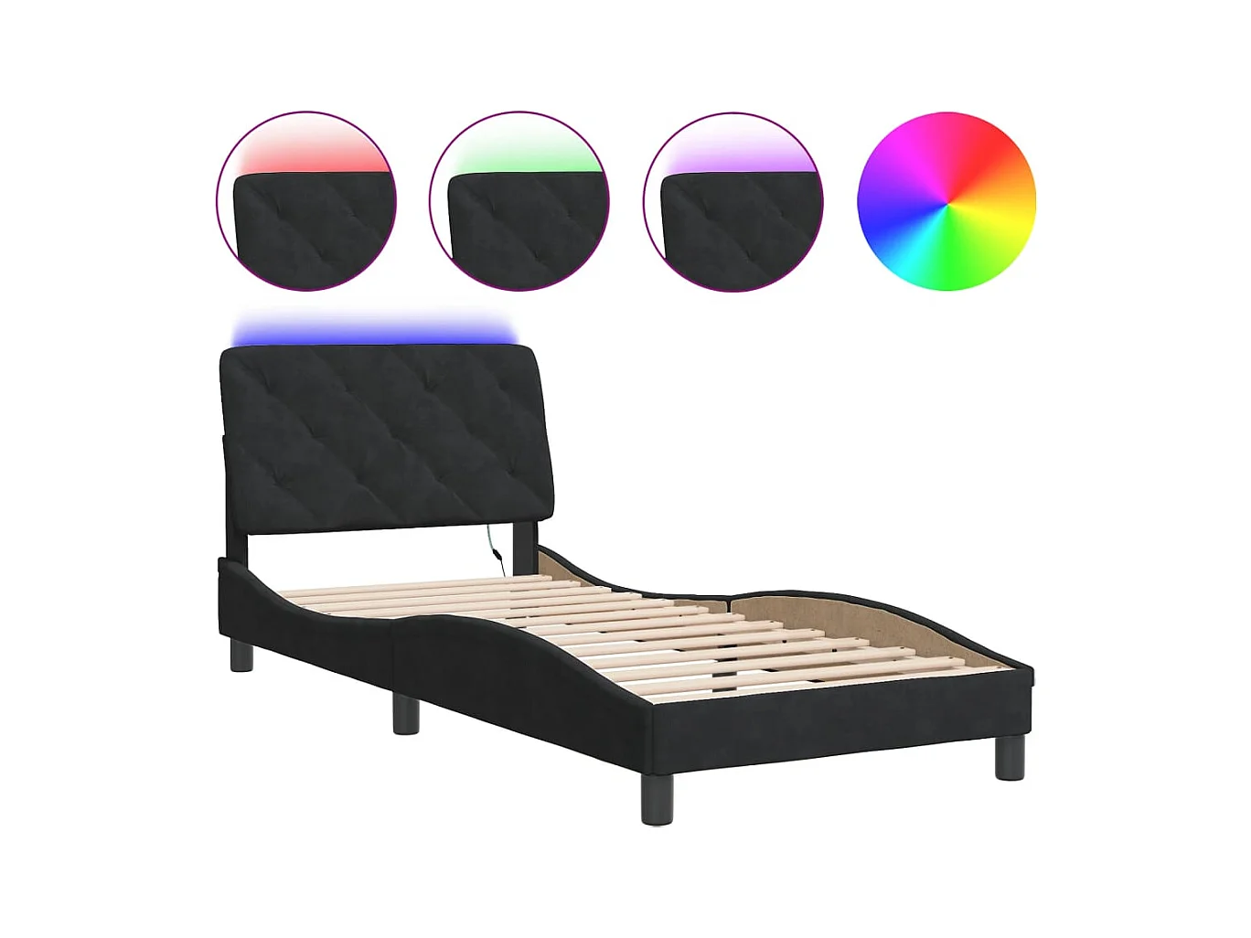 Lit simple | Lit adulte, enfant | Cadre de lit avec LED noir 90x190 cm velours