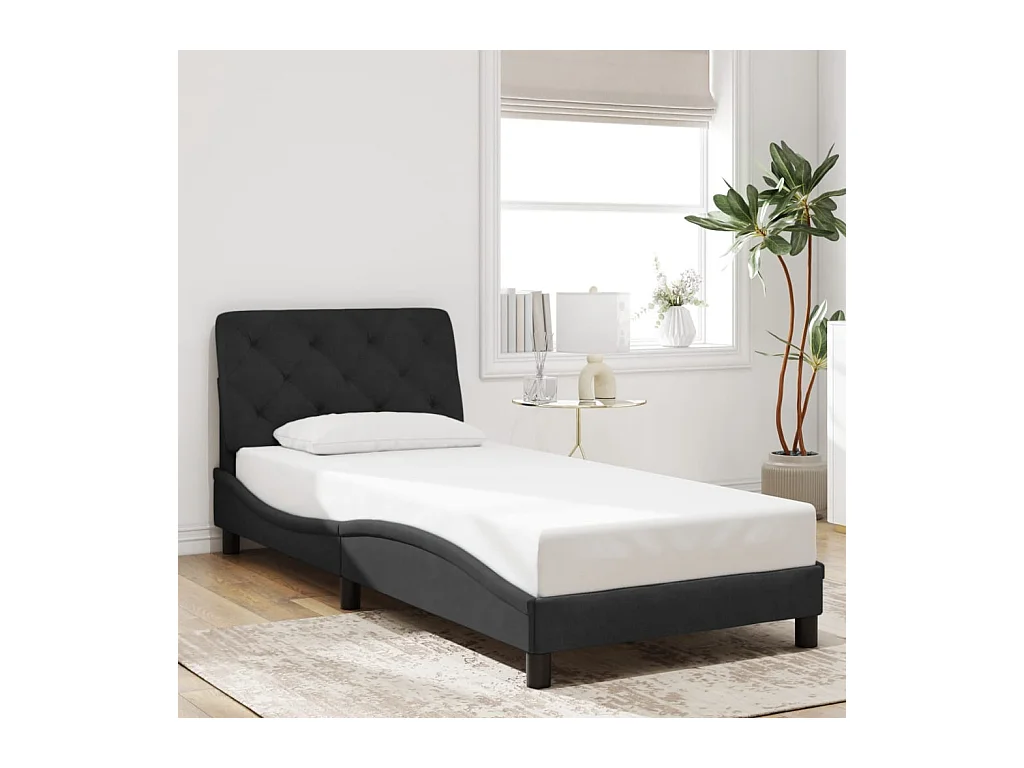 Lit simple | Lit adulte, enfant | Cadre de lit avec LED noir 90x190 cm velours