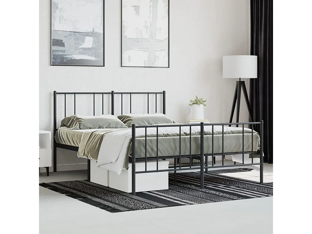 Lit simple | Lit adulte, enfant | Cadre de lit métal avec pied de lit noir 120x200cm