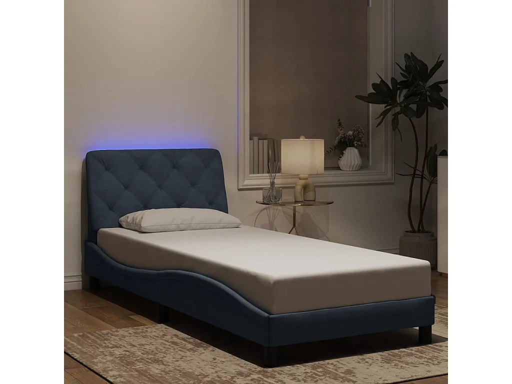 Lit simple | Lit adulte, enfant | Cadre de lit avec LED gris foncé 90x190 cm velours