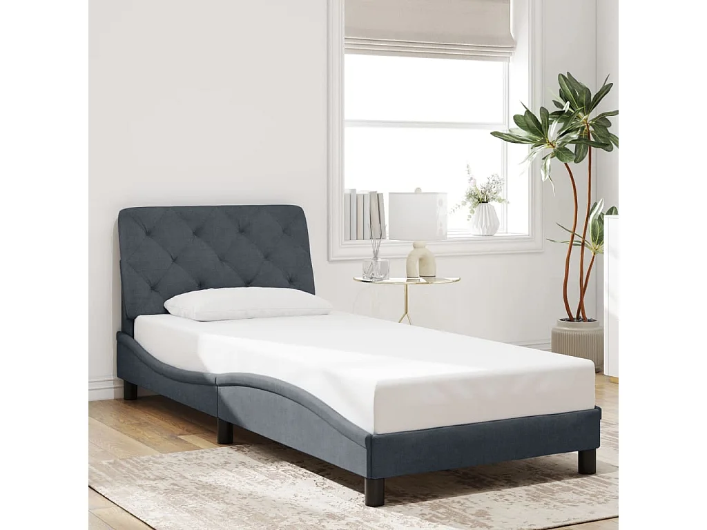 Lit simple | Lit adulte, enfant | Cadre de lit avec LED gris foncé 90x190 cm velours