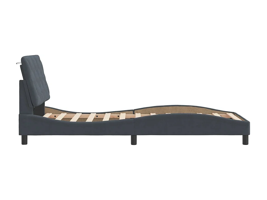 Lit simple | Lit adulte, enfant | Cadre de lit avec LED gris foncé 90x190 cm velours