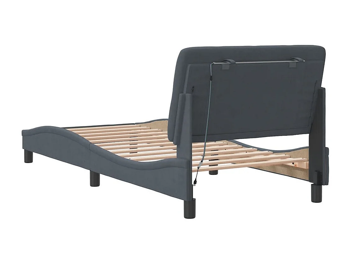 Lit simple | Lit adulte, enfant | Cadre de lit avec LED gris foncé 90x190 cm velours