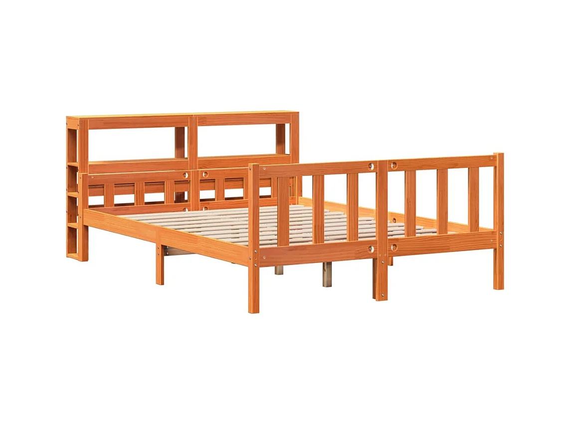 Letto per adulti | Letto matrimoniale | Giroletto con Testiera Marrone Cera 150x200 cm Massello Pino