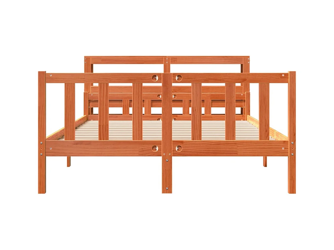 Letto per adulti | Letto matrimoniale | Giroletto con Testiera Marrone Cera 150x200 cm Massello Pino