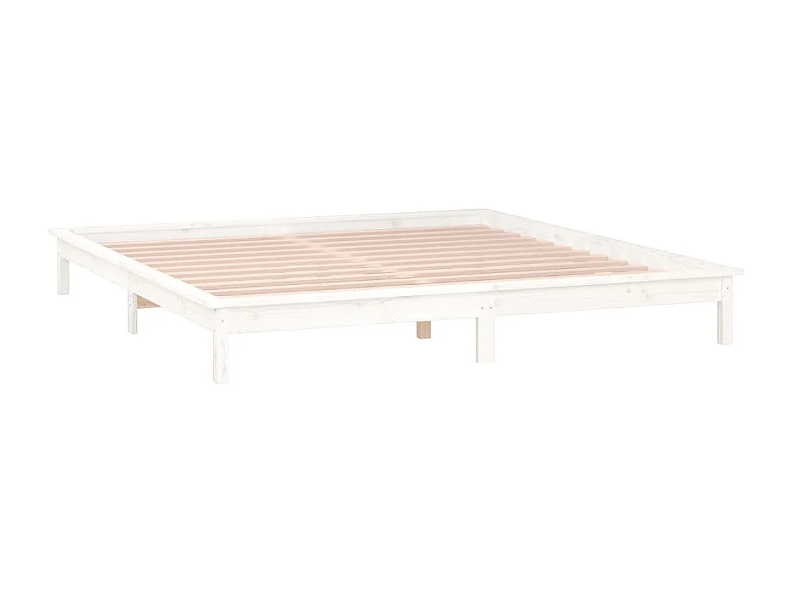 Lit double | Lit adulte | Cadre de lit à LED blanc 200x200 cm bois massif
