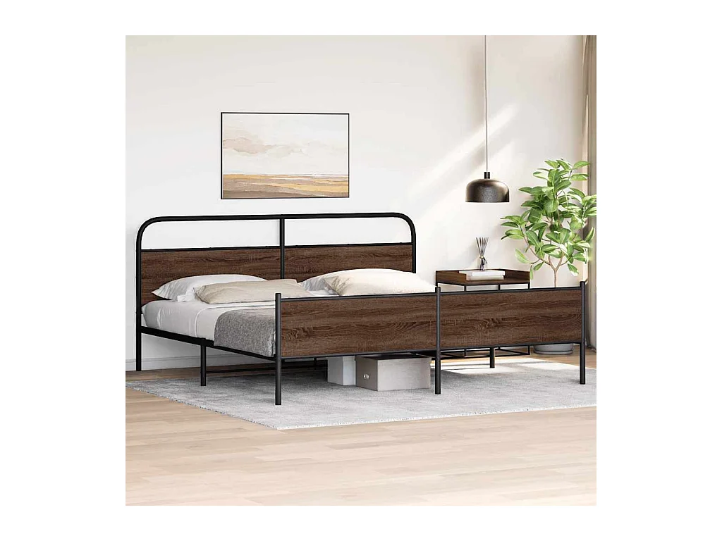 Letto per adulti | Letto matrimoniale | Giroletto senza Materaso in Metallo Rovere Marrone 200x200 cm