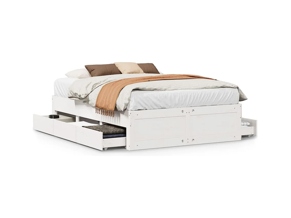 Letto per adulti | Letto matrimoniale | Giroletto senza Materasso con Cassetti Bianco 140x190 cm Pino