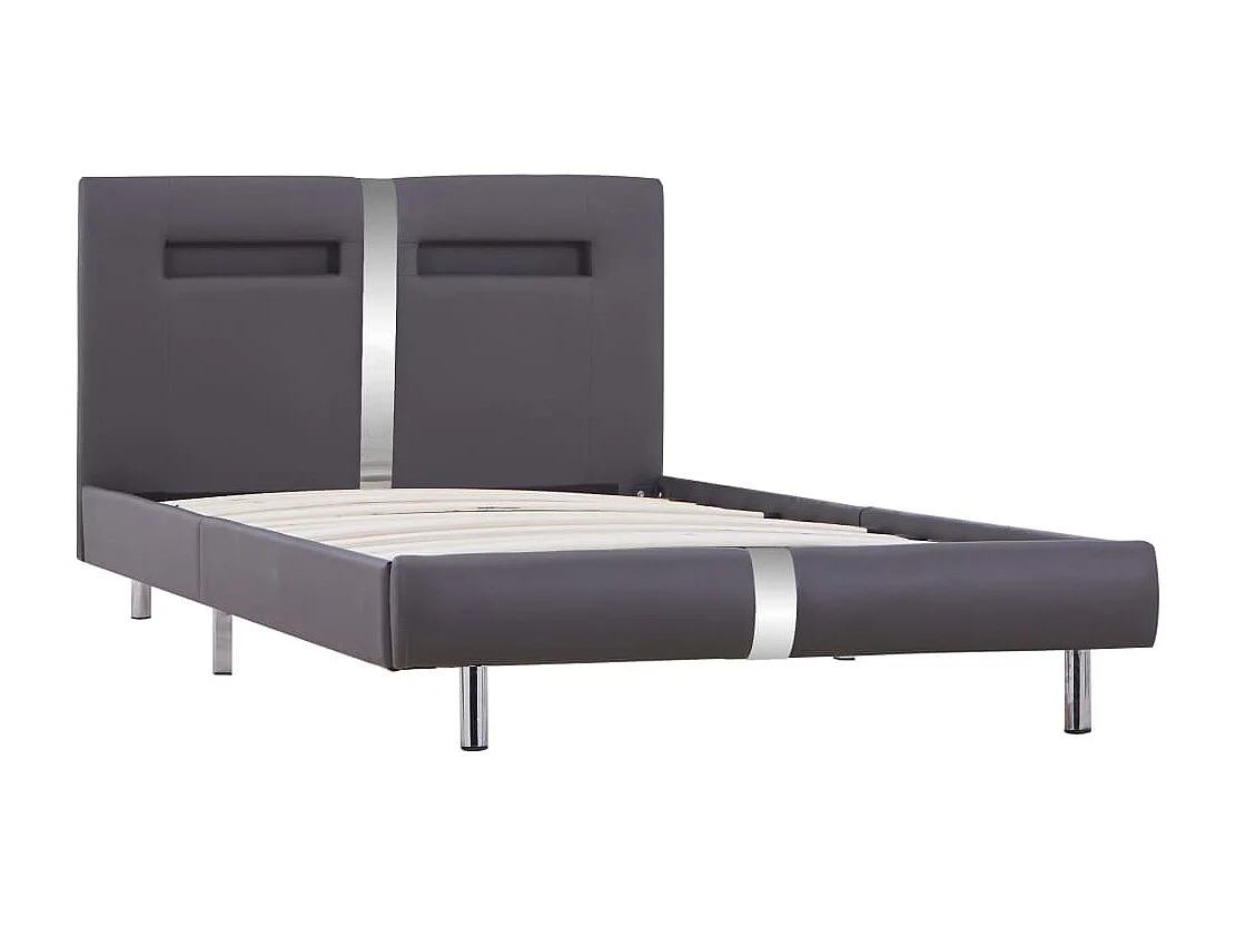 Lit simple | Lit adulte, enfant | Cadre de lit avec LED gris similicuir 90x200 cm