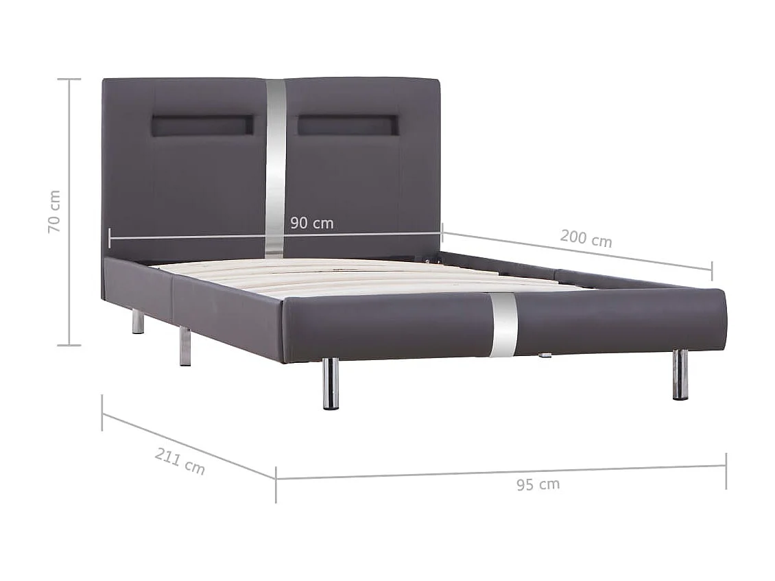 Lit simple | Lit adulte, enfant | Cadre de lit avec LED gris similicuir 90x200 cm