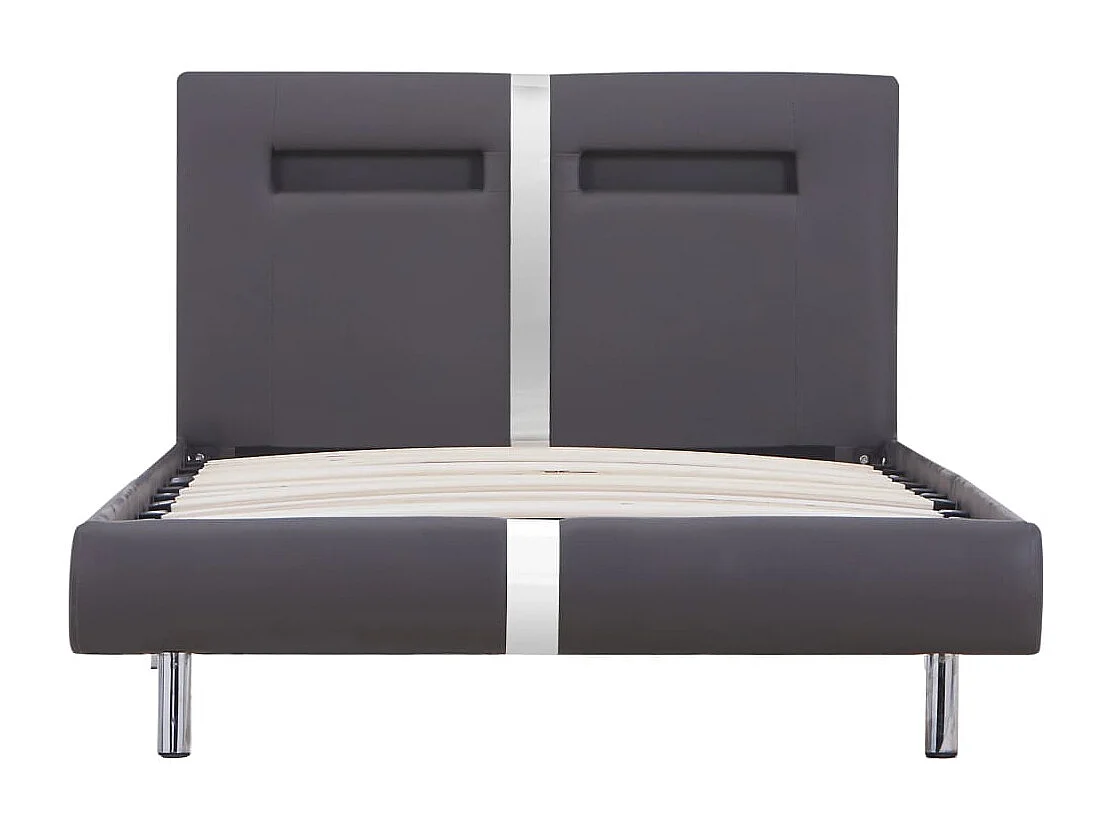 Lit simple | Lit adulte, enfant | Cadre de lit avec LED gris similicuir 90x200 cm