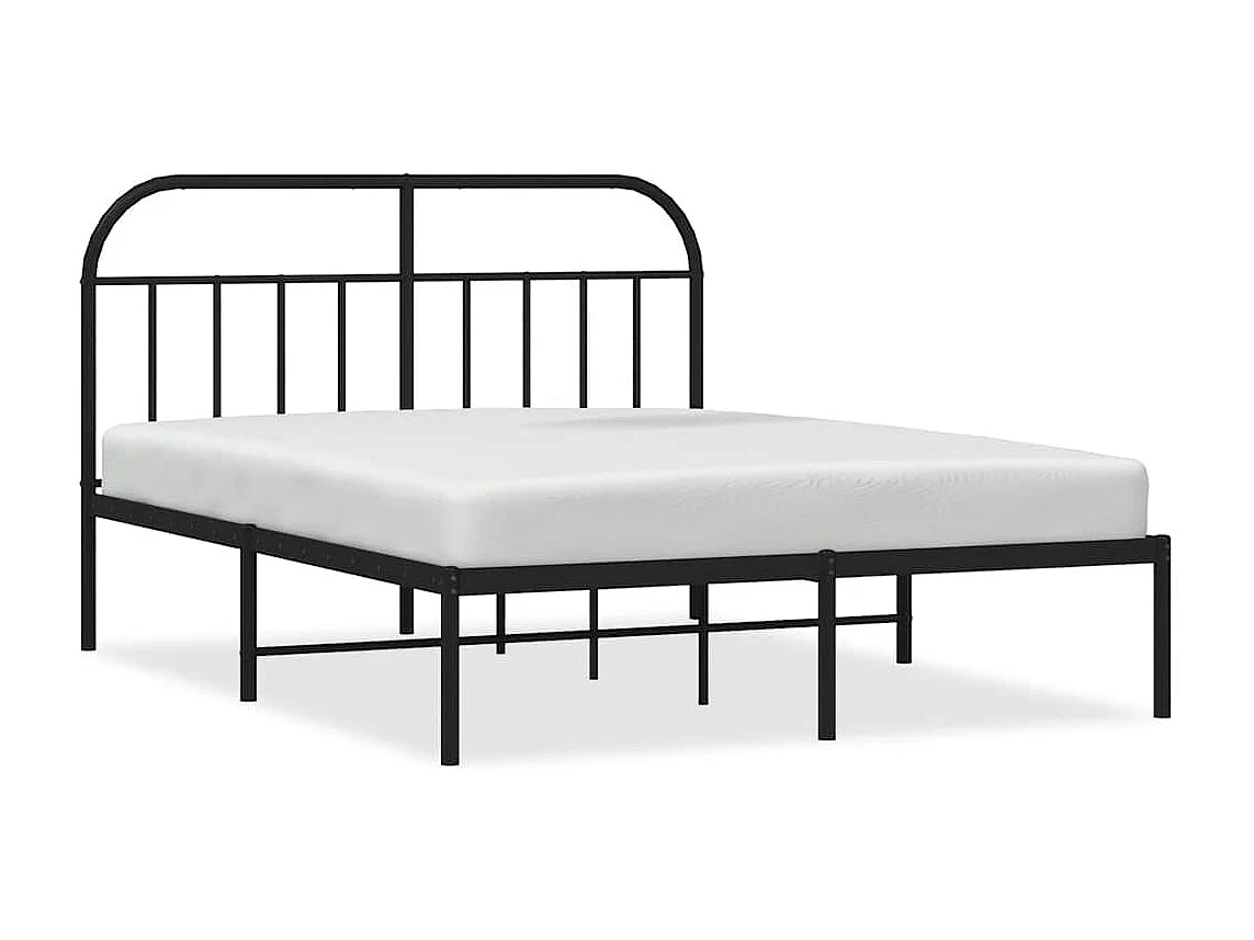 Lit double | Lit adulte | Cadre de lit métal avec tête de lit noir 135x190cm