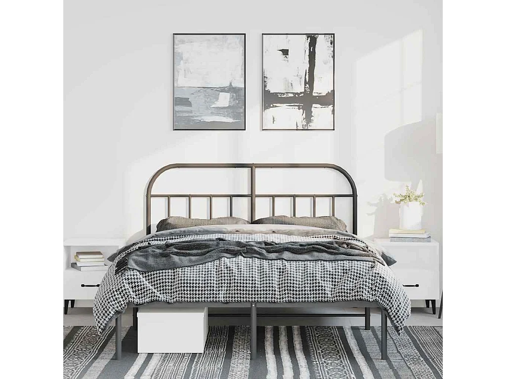 Lit double | Lit adulte | Cadre de lit métal avec tête de lit noir 135x190cm