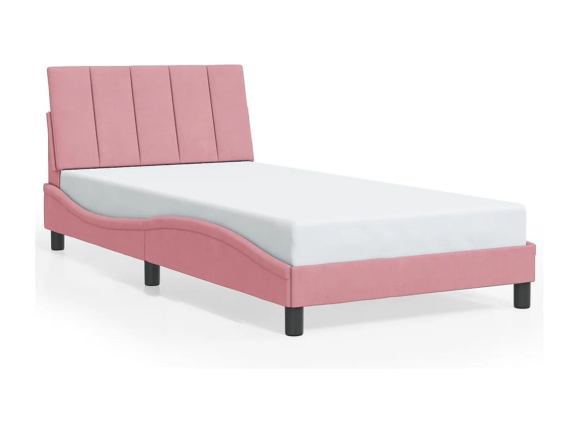 Lit simple | Lit adulte, enfant | Cadre de lit avec lumières LED rose 100x200 cm velours