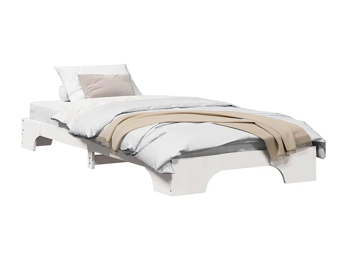 Lit simple | Lit adulte, enfant | Cadre de lit Blanc 75x190 cm en bois massif