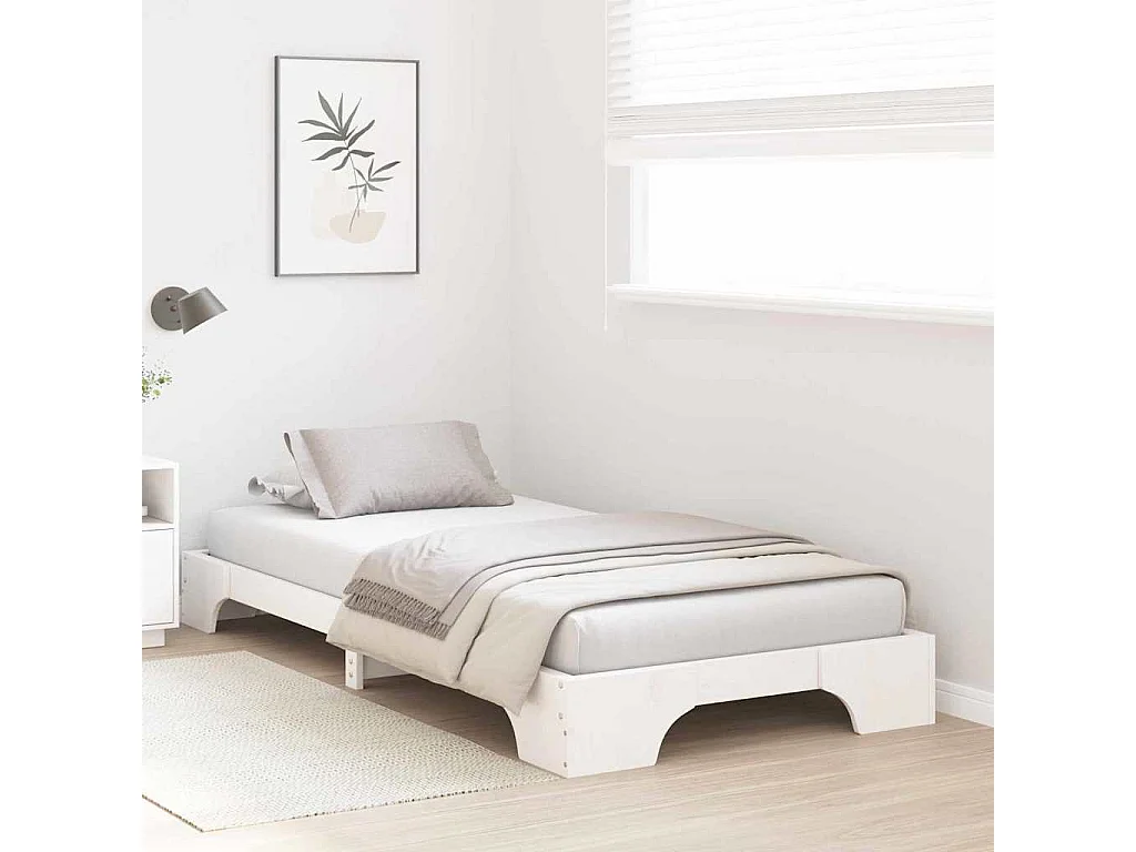 Lit simple | Lit adulte, enfant | Cadre de lit Blanc 75x190 cm en bois massif