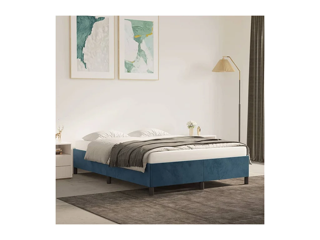 Lit double | Lit adulte | Cadre de lit bleu foncé 140x190 cm velours