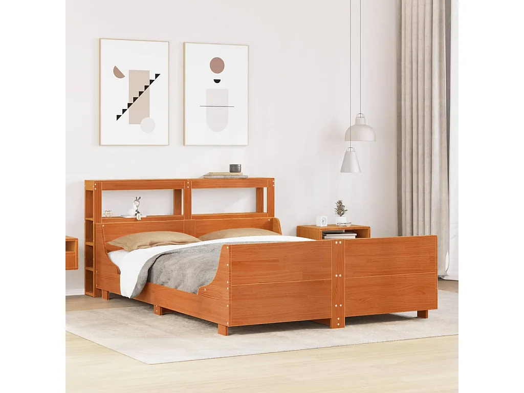 Lit double | Lit adulte | Cadre de lit cire marron 150x200cm bois pin massif