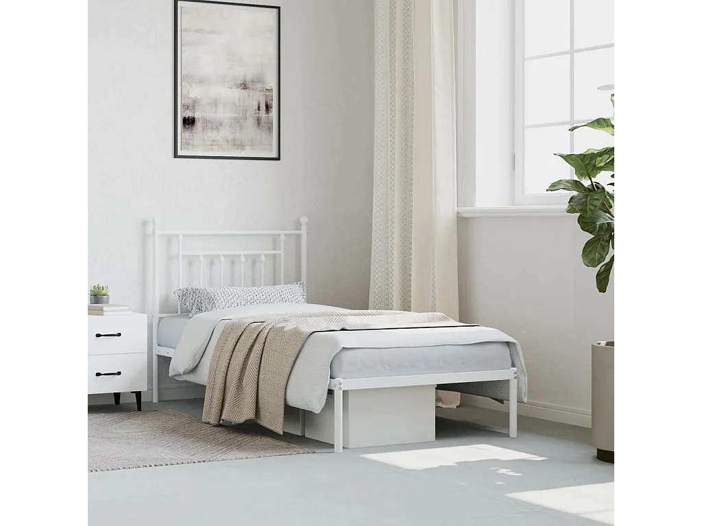 Lit simple | Lit adulte, enfant | Cadre de lit métal avec tête de lit blanc 90x190cm