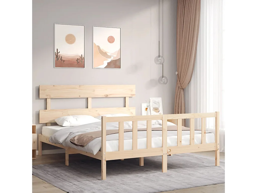 Lit double | Lit adulte | Cadre de lit bois de pin massif 150x200 cm