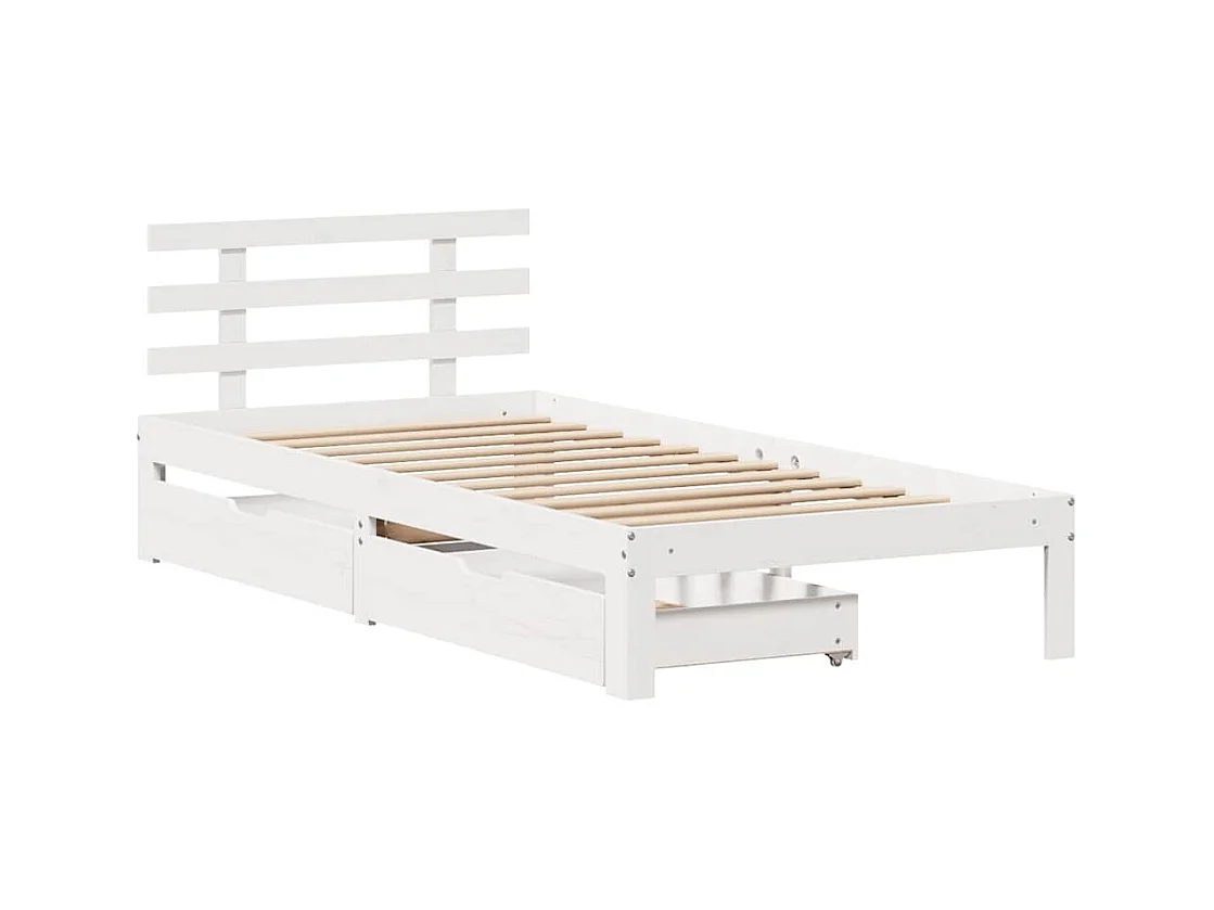 Letto per adulti | Letto singolo | Giroletto con Cassetti Bianco 90x200 cm Legno Massello di Pino