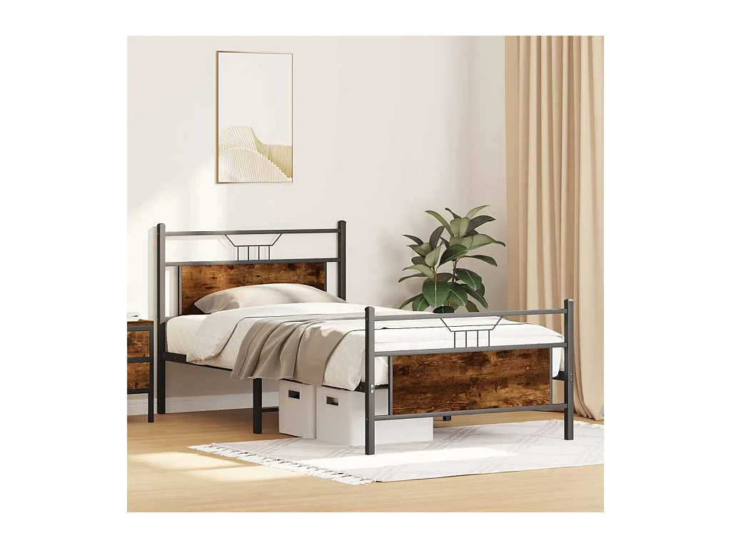 Letto per adulti | Letto singolo | Giroletto senza Materasso Rovere Fumo 107x203 cm in Truciolato