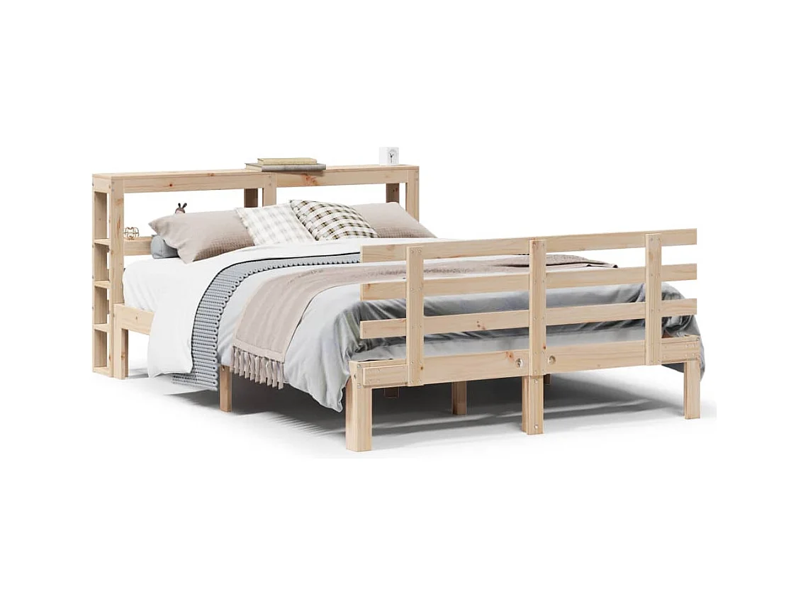 Letto per adulti | Letto matrimoniale | Giroletto con Testiera 150x200 cm in Legno Massello di Pino