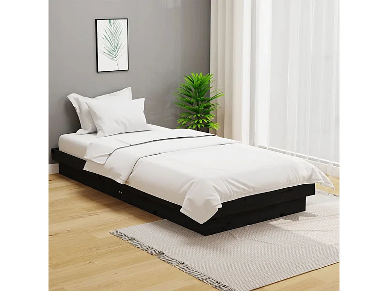 Lit simple | Lit adulte, enfant | Cadre de lit noir bois massif 100x200 cm