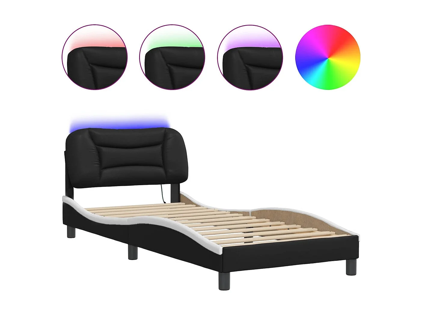 Lit simple | Lit adulte, enfant | Cadre de lit avec LED noir et blanc 90x200 cm